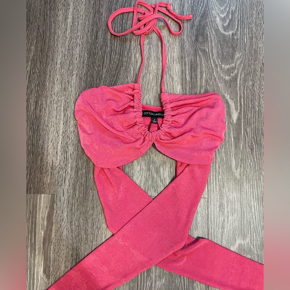 NWT American Threads Cotton Candy LA Pink Halter Wrap Crop Sz S Going Out Top